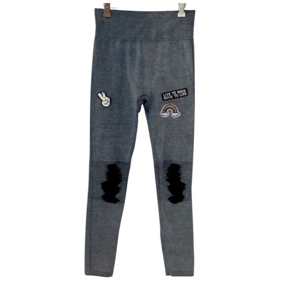 MAZE COLLECTION | Gray Rock & Roll Theme Leggings, Junior Size S/M. - Picture 1 of 9